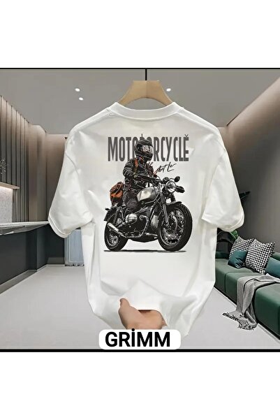 Grimm تي شيرت motorctyl مطبوع للجنسين من القطن العادي الممشط