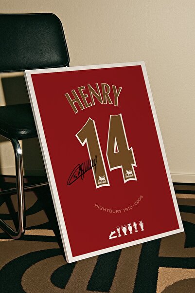 Base Concept Poster autografat cu numărul 14 al lui Thierry Henry (încadrat)