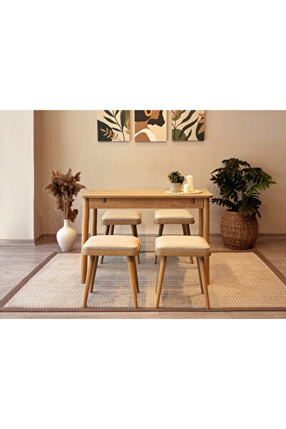 Eşyala. Porto Meşe Krem Mutfak Masası Takımı (1M + 4T)