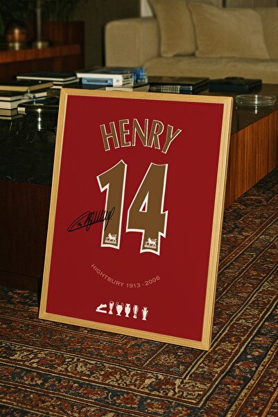 Base Concept Poster autografat cu numărul 14 al lui Thierry Henry (încadrat)
