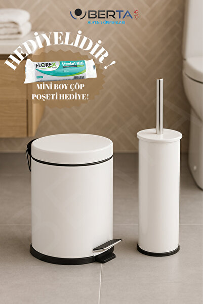 ozbience Pratik Banyo Seti: Çöp Kovası, Tuvalet Fırçası ve Mini Poşet Hediye