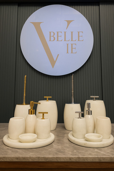 ozbience Beyaz Mermer Banyo Seti, Şık ve Modern Tasarım, 7 Parça