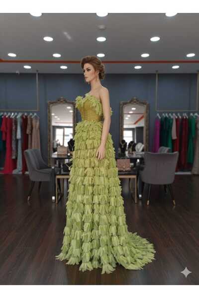 Zeyn ABİYE FIRFIR DETAYLI UZUN ELBİSE