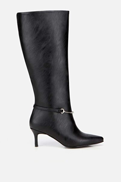 Yaya by Hotiç Kadın Siyah İnce Kemerli Tokalı Topuklu Çizme