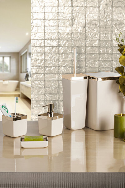 ozbience Şık Bej ve Altın Renkli Banyo Seti, Zarif ve Modern Tasarım