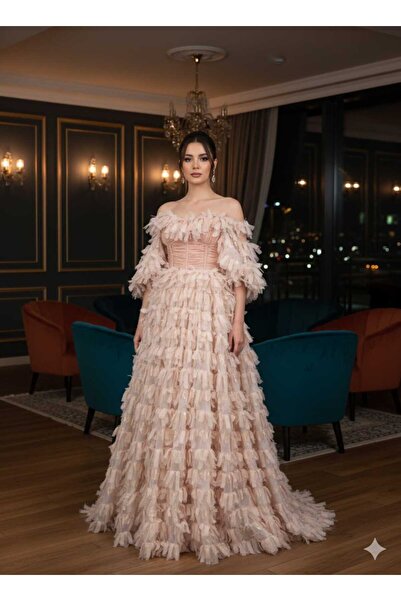 Zeyn ABİYE FIRFIR DETAYLI UZUN ELBİSE