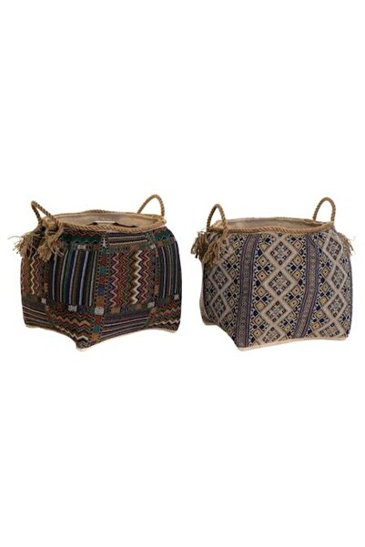DKD Home Decor Set de 2 coșuri, fibră de bumbac, multicolor, 41x41x40 cm