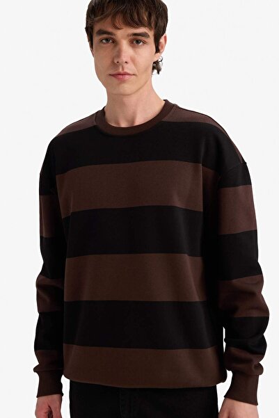 DeFacto Boxy Fit Crew Neck Striped Sweatshirt A9066Ax25Au