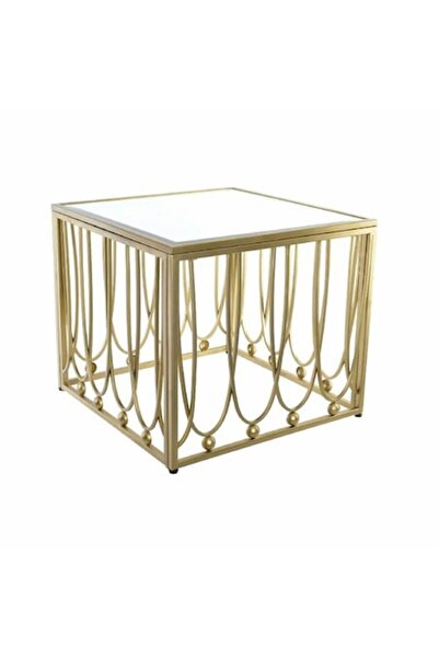 DKD Home Decor Măsuță laterală, Metal/MDF, Oglindă aurie, 57 x 57 x 52 cm