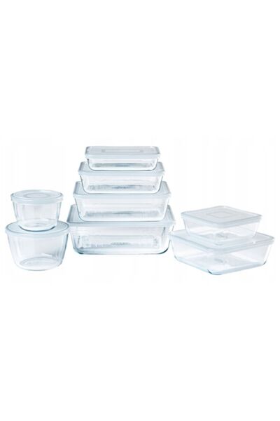 Pyrex Set of 8 heat-resistant glass dishes, assorted shapes and sizes, multicolor (15x15x6cm–27x22