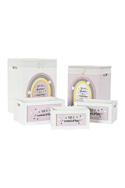 DKD Home Decor set de coșuri pentru copii, lemn alb, 40x30x55 cm, 5 buc