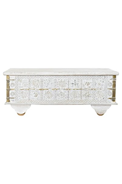 DKD Home Decor Side Table, metal and mango wood, white and gold, 115x60x45 cm