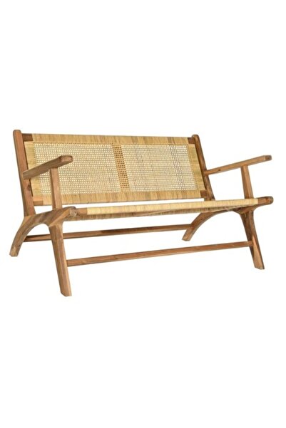 DKD Home Decor Bancă de grădină, lemn și ratan, maro, 120x76x68cm