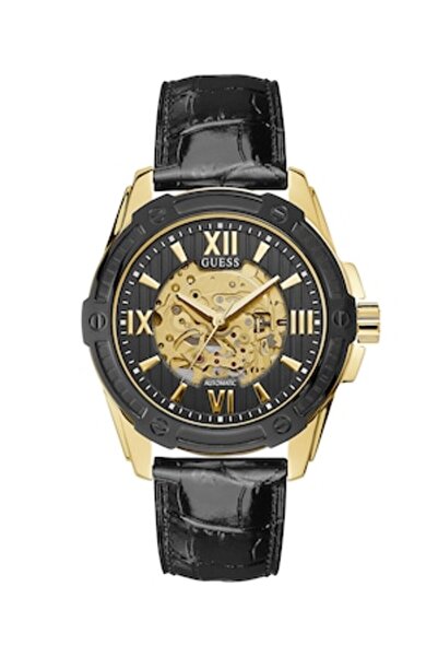 Guess Automatic Watch with Leather Strap, Black
