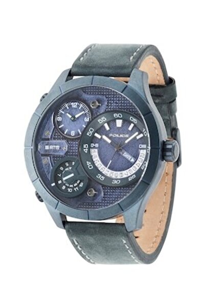 Police Multi Time-Zone Watch with Leather Strap - Petrol Blue