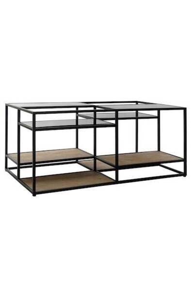 DKD Home Decor Side Table, Wood & Metal with Mirror, Black, 120x60x50 cm