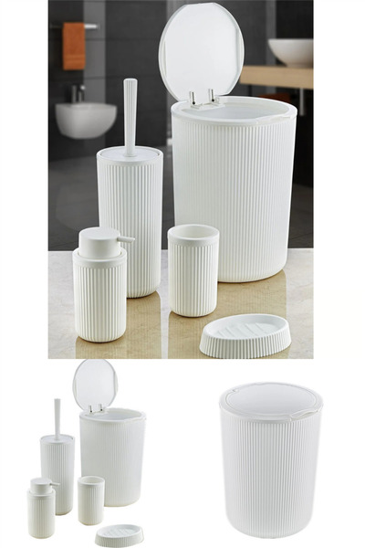 ozbience Şık 5 Parça Banyo Takımı Seti, Çöp Kovası, WC Fırçası, Sabunluk, Diş...