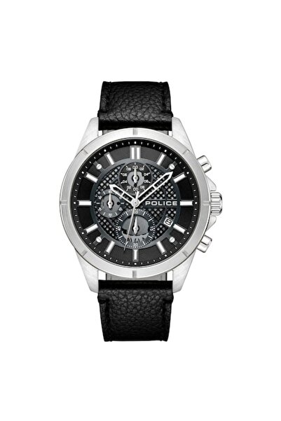 Police men's watch, black, leather strap