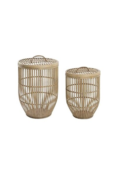 DKD Home Decor Set de coșuri DKD Home Decor, decorative cu capac, maro deschi...