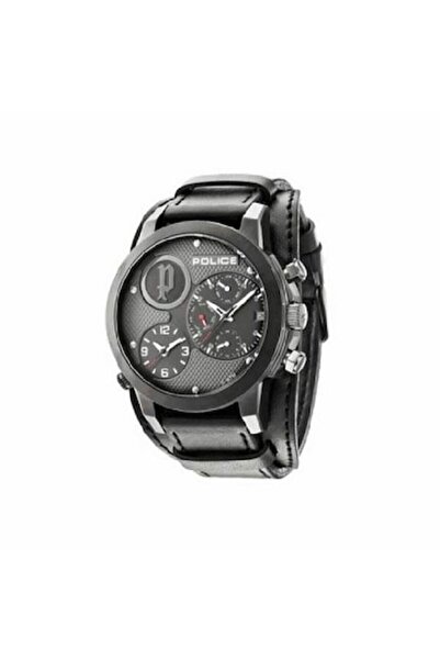 Police Men's Watch R1451230001 – 45 mm Leather Strap, Black Dial, Grey Case