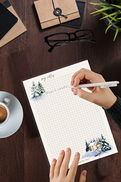 Burak Baskı Tasarım Snowy Forest Checkered New Year, A5 Notepad, Memopad, Notepad, Notepad, School Notebook, Check List