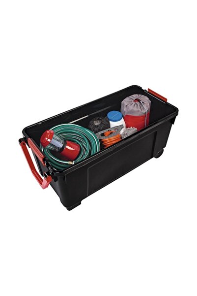 IRIS Storage box with wheels, IRIS, 2 handles, polypropylene, black/red, 170L, 49x103x50cm