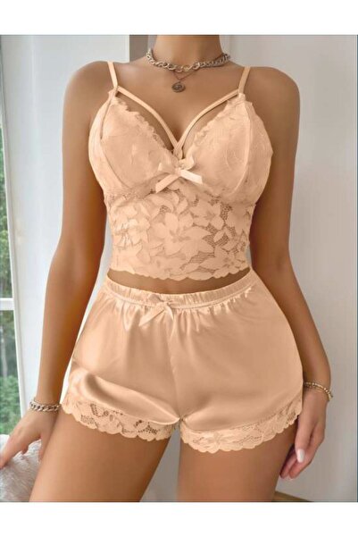 SİERNA Women's satin nightgown set with shorts