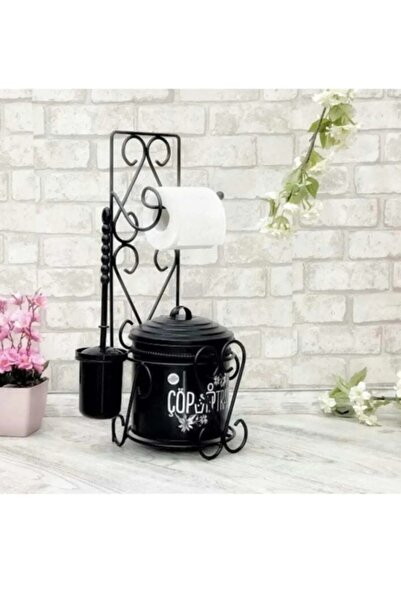 ozbience Pratik Galvaniz Standlı Çöp Kovası ve Tuvalet Kağıtlığı Seti