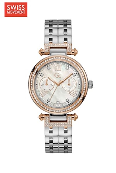 GC Women's Metal Bracelet Watch with Mother of Pearl Dial and Crystals, Silver/Rose Gold