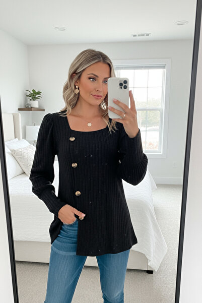 SHC42000 Kadın Uzun Kollu Düğmeli Mevsimlik Bluz – Yumuşak Dokulu, Esnek Ve S...