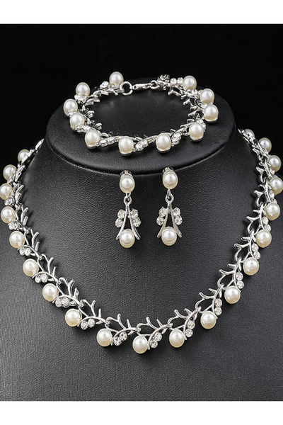 Choice ZT9248-طقم مجوهرات نسائي فضي مكون من 4 قطع مع قلادة من أحجار الراين ال...