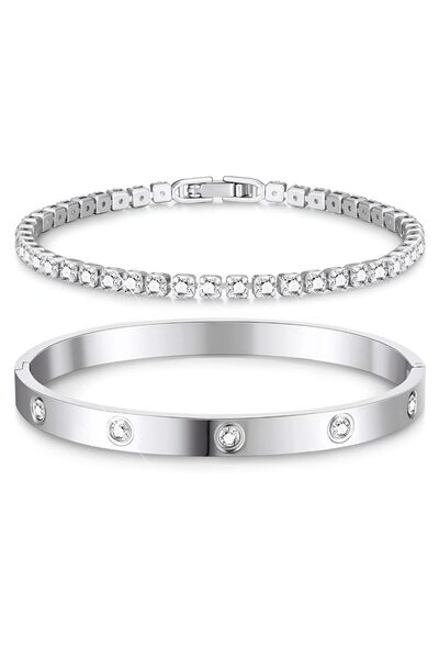 Choice مجموعة أساور تنس من الفولاذ المقاوم للصدأ مرصعة بالزركونيا باللون الفض...