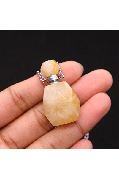 Choice قلادة من حجر الكوارتز الوردي الطبيعي على شكل زجاجة عطر من قطعة واحدة مقاس 45 سم مع موزع للزيوت العطرية