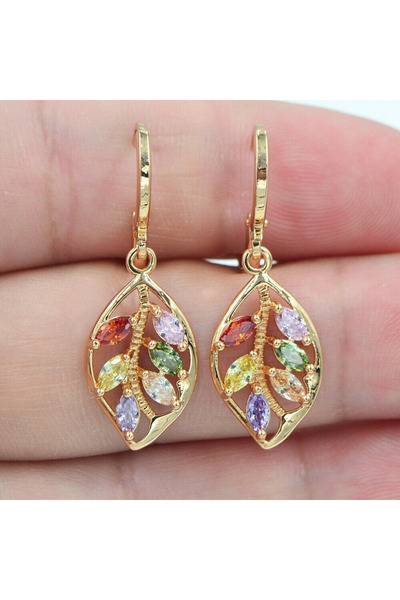 Choice أقراط نسائية أنيقة لامعة وملونة من الزركون، بتصميم ورقة شجر متعددة الأ...