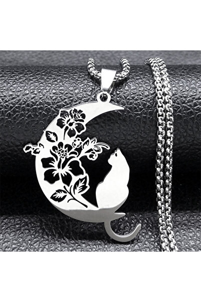 Choice قلادة على شكل هلال وقمر وزهرة قطة جمالية من SR مقاس 50 سم للنساء والرج...