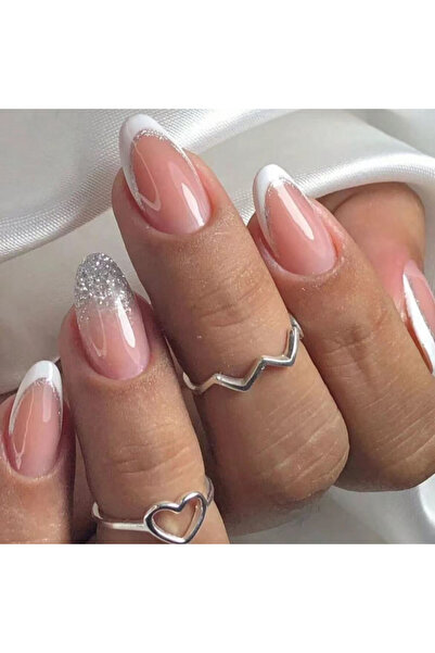 Choice 24 قطعة أظافر فرنسية لامعة وردية اللون، أظافر صناعية قصيرة بلون اللوز،...