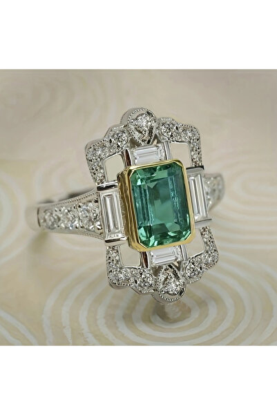 Choice 8 خواتم هويتان عتيقة ثنائية اللون من الزركونيا المكعبة الخضراء للنساء،...