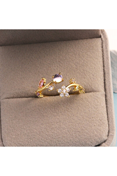 Choice خاتم زهرة الزركون الملون اللطيف الجديد من الذهب عيار 39 للنساء والفتيا...