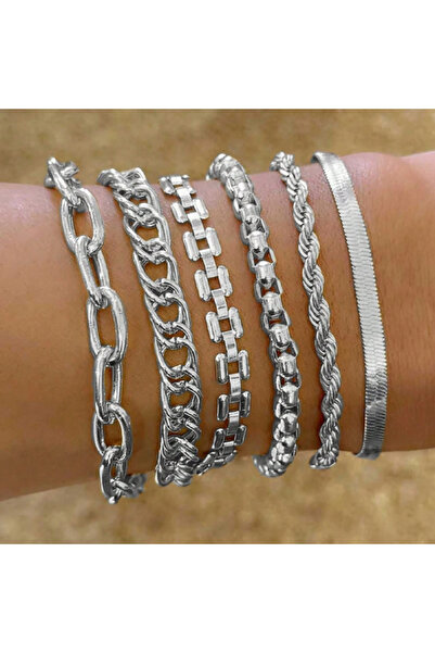 Choice AYA6525002 مجموعة أساور سلسلة سميكة بسيطة من 6 قطع للنساء بتصميمات معد...