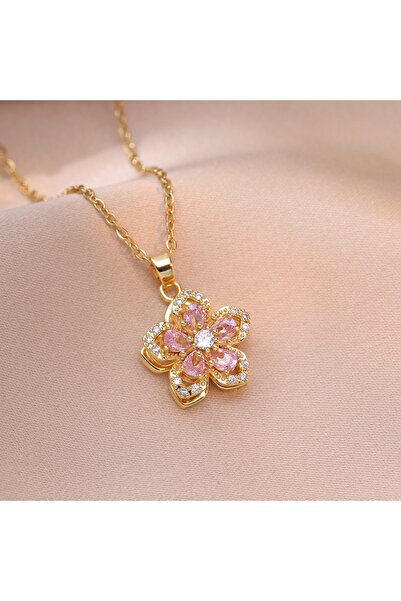 Choice NC24Y0051 Light Luxury Shiny Zircon Rotatable Flower Pendant Necklace ...