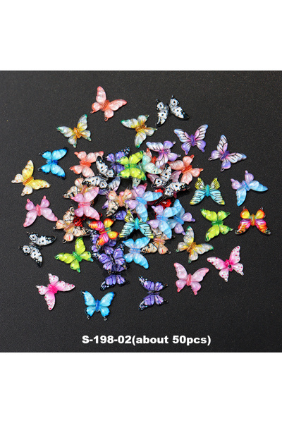 Choice S-198-02 30/50 قطعة زينة أظافر على شكل فراشة من الراتنج الملون ثلاثي ا...