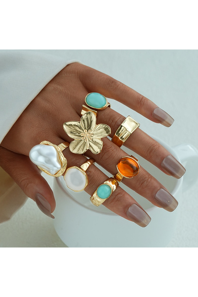 Choice AYA6516301 5/7Pcs/Set Vintage Acrylic Gemstone Rings Sets For Women Ge...