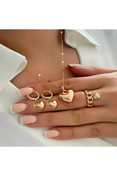 Choice AYAGold 4Pcs/Set Vintage Love Heart Pendant Necklace Ring Hoop Earring...