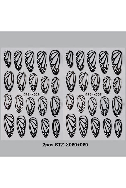 Choice قطعتان STZ-X059-059 ملصقات أظافر مذهلة على شكل أجنحة فراشة سوداء بتصمي...
