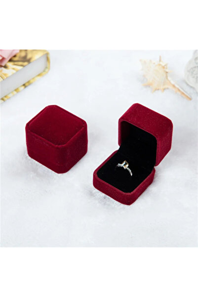 Choice صندوق خاتم دائري من الفلانليت باللون الأحمر الداكن، صندوق مجوهرات مزخر...