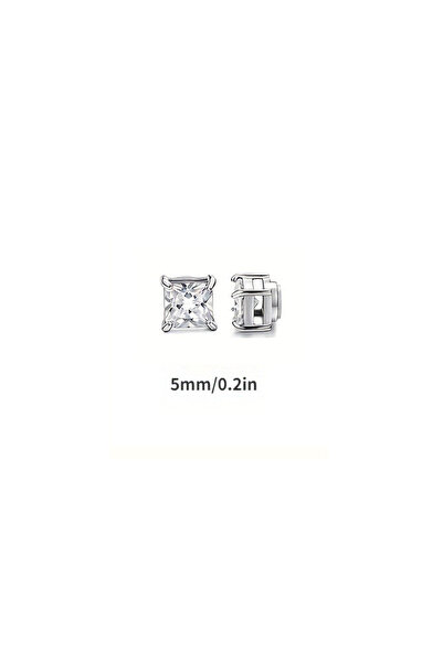 Choice white 5mm Dazzling square zirconia magnetic earrings ,Ear Clip Earring...