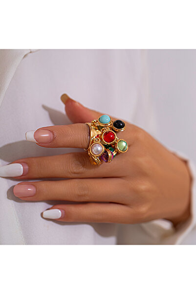 Choice خواتم زفاف نسائية ملونة بتصميم بوهيمي عصري من PuRui، مزينة بكريستال ملون، بألوان زاهية، بتصميم هندسي أنيق.