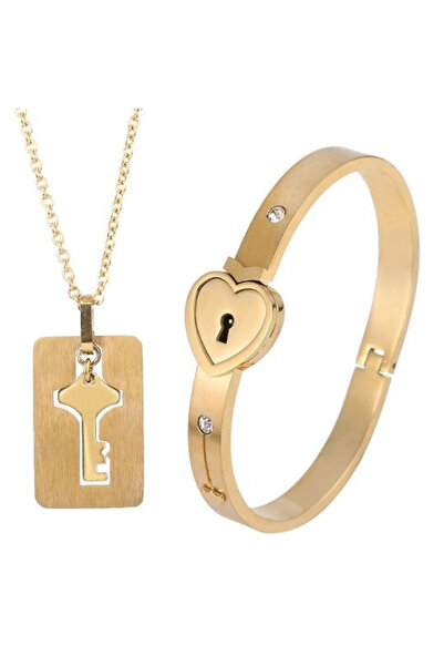 Miniso B00070-03 Couple Jewelry Stainless Steel Bracelet Love Lock Bracelet Can Be Opened Key Pendant Neckl
