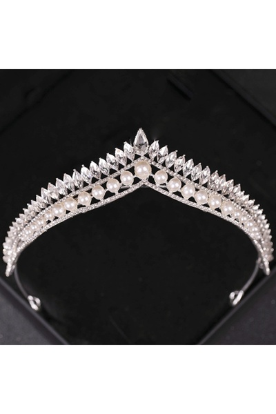 Choice تاج من الفضة الباروكية العتيقة من اللؤلؤ الكريستالي مرصع بأحجار الراين...