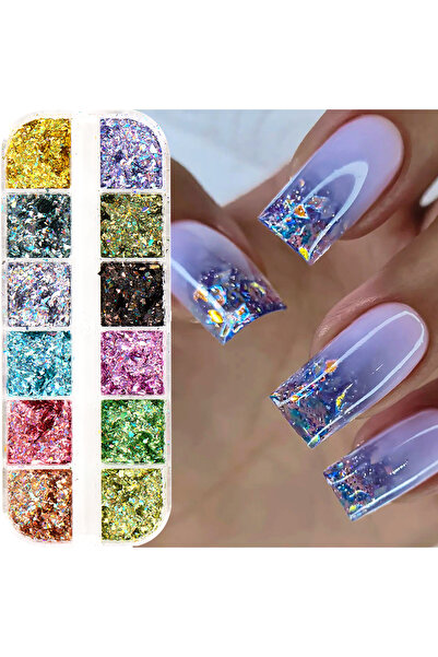 Choice F-217 12 شبكة من طلاء الأظافر اللامع المجسم مع الترتر اللامع غير المنت...